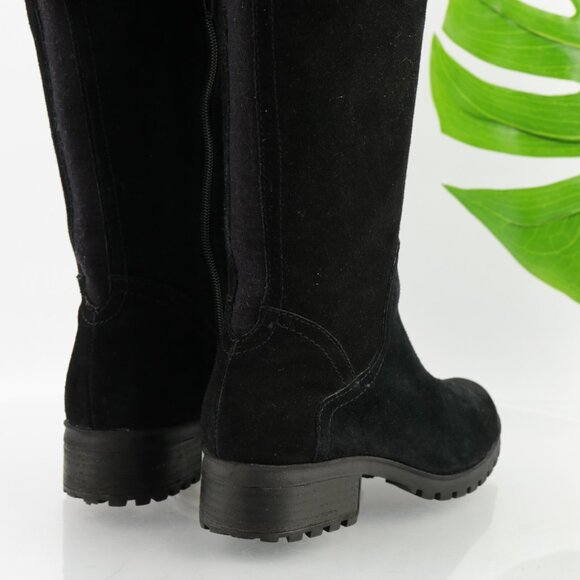 Lucky Brand Womens Harleen Riding Boot Size 6.5 OTK Black Suede Lug Sole Pull On - Picture 5 of 14